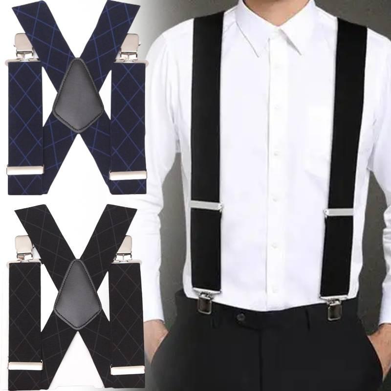 Wide Men 5cm Heavy Duty X Shape Braces Elastic Suspenders Trouser Clips Durable