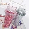 Straw Cup No Odor Large Capacity Lightweight Great Lovely Water Drinking Straw Cup with Sequins for Household