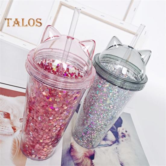Straw Cup No Odor Large Capacity Lightweight Great Lovely Water Drinking Straw Cup with Sequins for Household