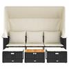 vidaXL Outdoor-Sofa 3-Sitzer mit Dach und Hockern Schwarz Poly-Rattan