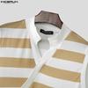 INCERUN Summer Men Stand Collar Sleeveless Striped Print Casual Tank Tops