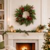Artificial Flocked Christmas Wreath with Red Berries and Needle Twig - Hanging Decor for Door Wall Window, 55cm