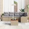 Ensemble de Sofa de Jardin 6 Pièces avec Oreillers Beige Rattan Poly Acacia, Sofa de Jardin 2 Places avec Oreillers Beige 3347455