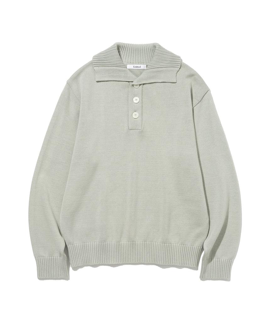KNITTED Cotton Button Collar Knit Mint