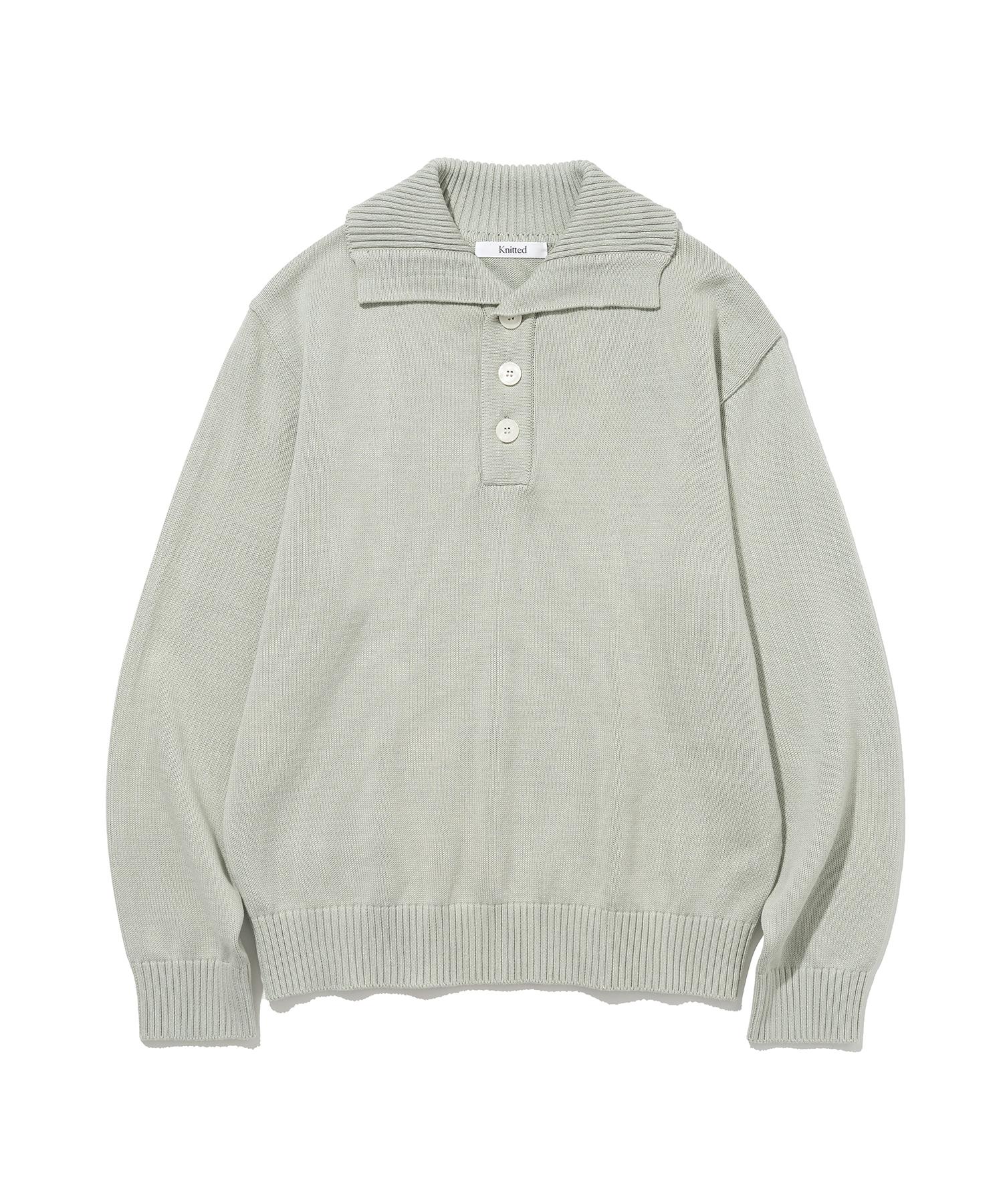 Nitied Cotton Button Collar Knit Mint Xl