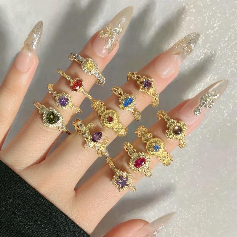 Yes, Touch The Blind Box Series, Colored Treasure Gypsy Open Ring, Wave Micro-Inlaid Zircon Light Luxury High-End Ring.