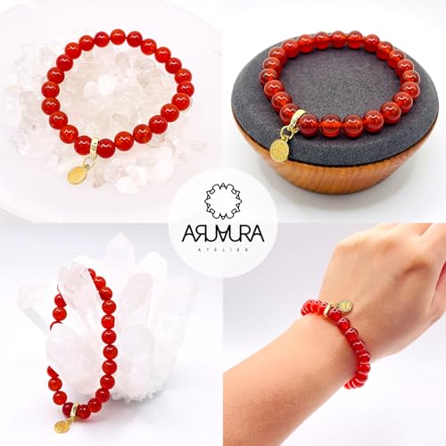 [ARUAURA] Lucky Charm Red Agate Natural Stone Power Stone Bracelet 8mm Prayer Beads Amulet Health Luck Vitality Energy Action Passion Success Protecti