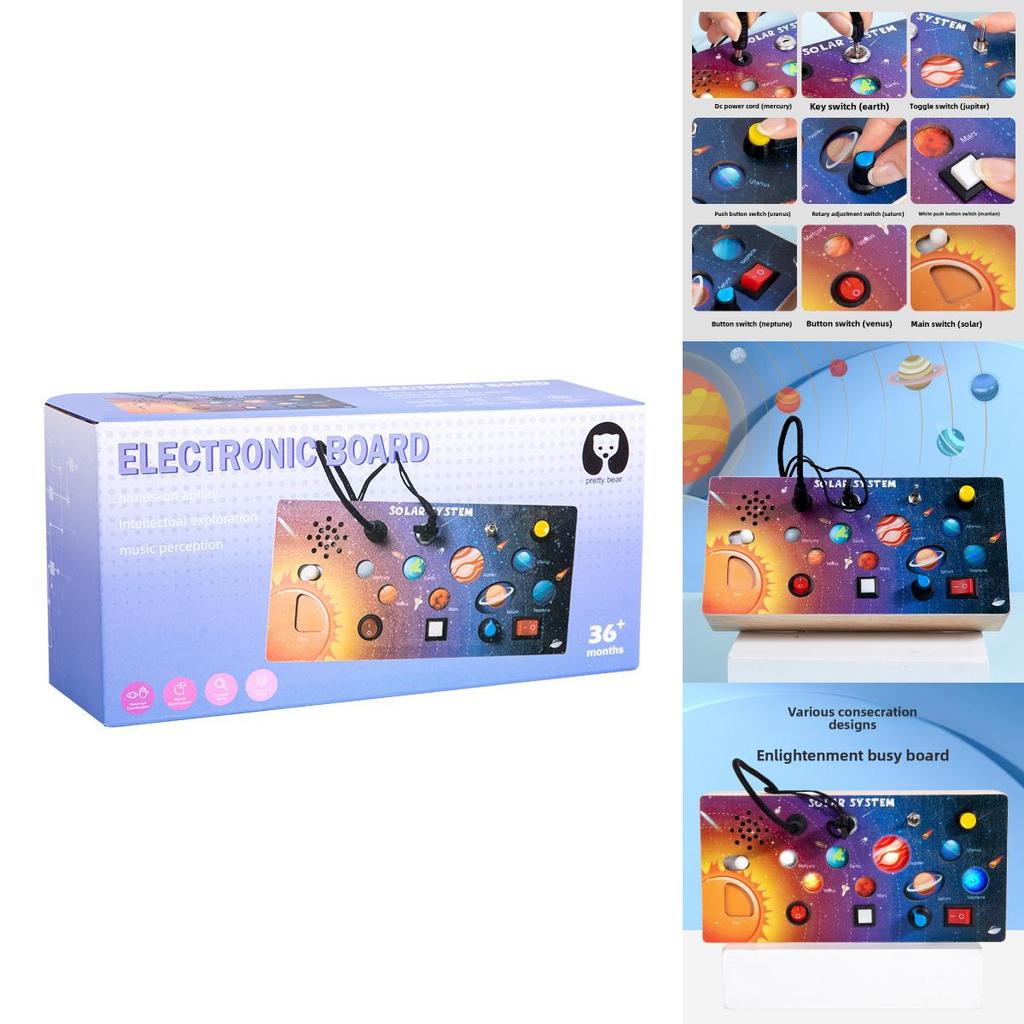 Wooden Solar System Busy Light Circuit Board Educational Toy For Early Learning