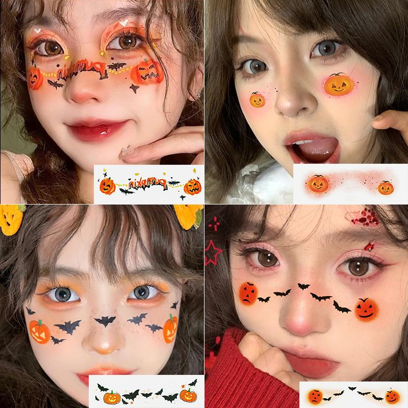 Children's Halloween Pumpkin & Ghost Face Stickers: Washable Makeup & Face Painting Decals