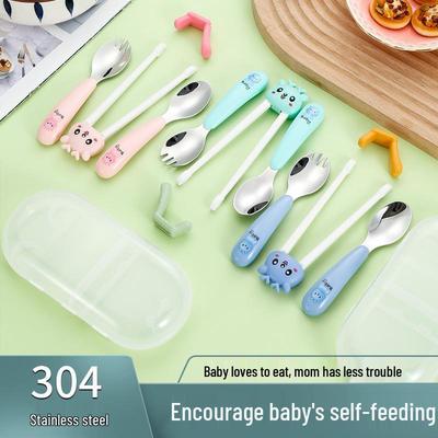 304 Edelstahl Kindergabel, Löffel und Essstäbchen Set - Für Säuglings- und Kleinkind-Mahlzeitentraining