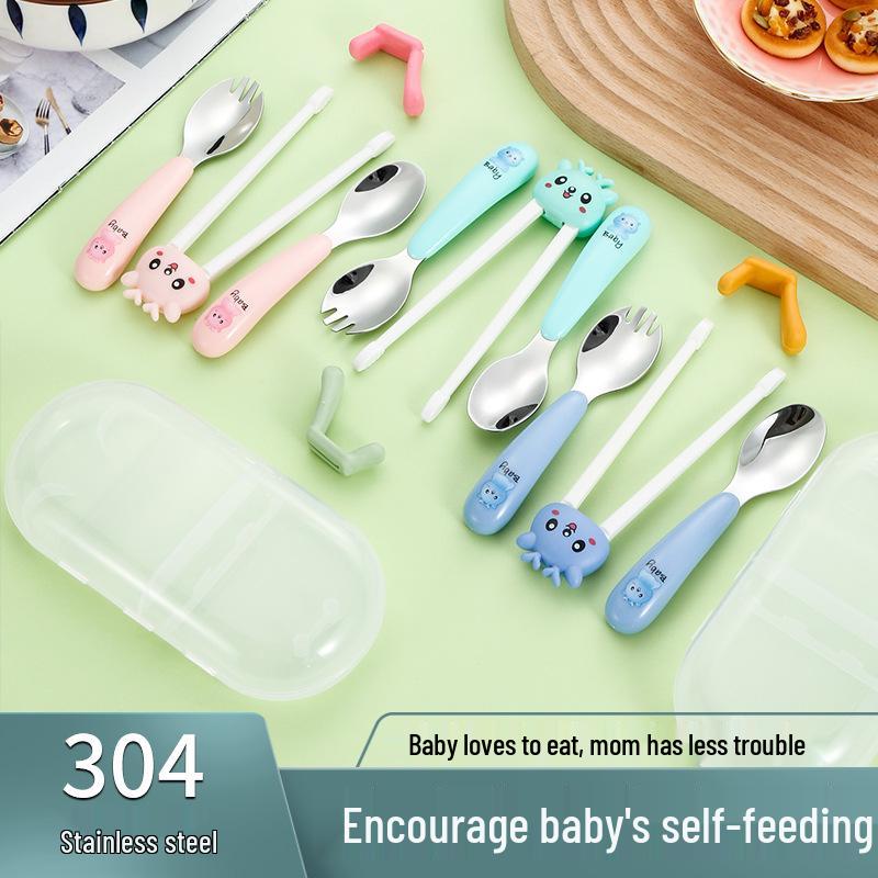 304 Stainless Steel Kids' Fork, Spoon, and Chopsticks Set - For Infant and Toddler Mealtime Training