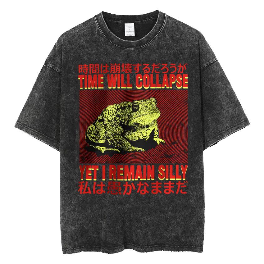 New Arrival Washed The Horrors Are Never Ending Yet I Remain Silly Funny Japanese Style Frog Men Clothing Top Tees Mens TShirt