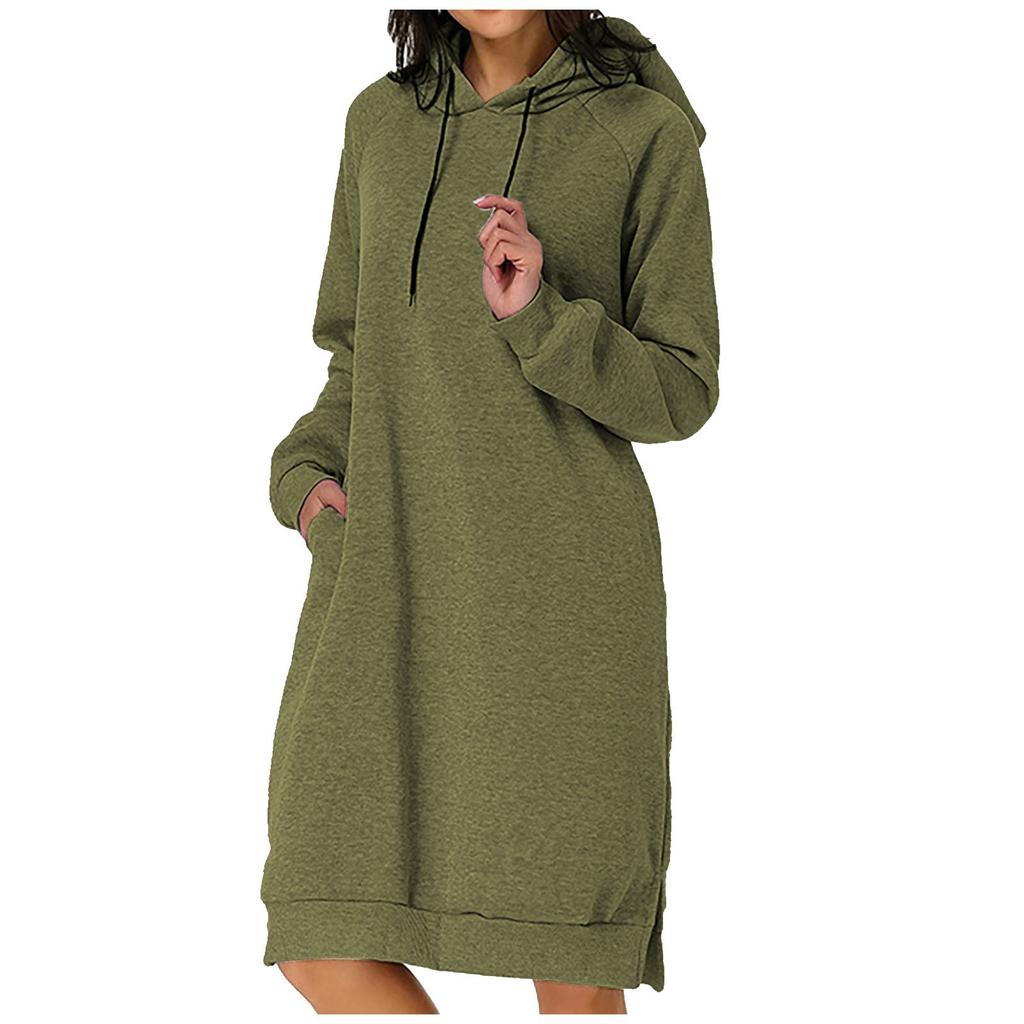 Women Fashion Casual Long Sleeve Solid Color Pockets Hat Loose Sweater Tops