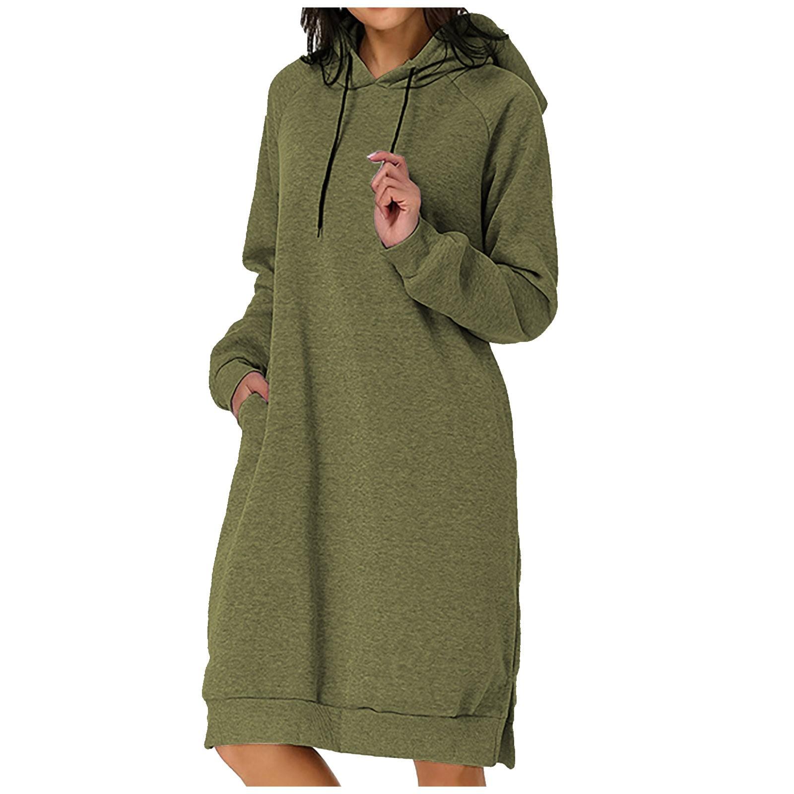 

Women Fashion Casual Long Sleeve Solid Color Pockets Hat Loose Sweater Tops M армія зелений колір