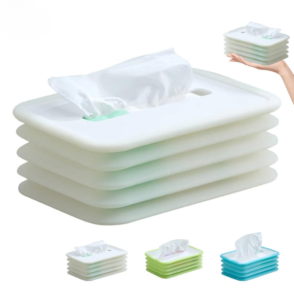 Leeseph Silicone Foldable Tissue Box Cover Tissue Holder Dispenser for Facial Tissue Tissue Holder for Home Office Countertops