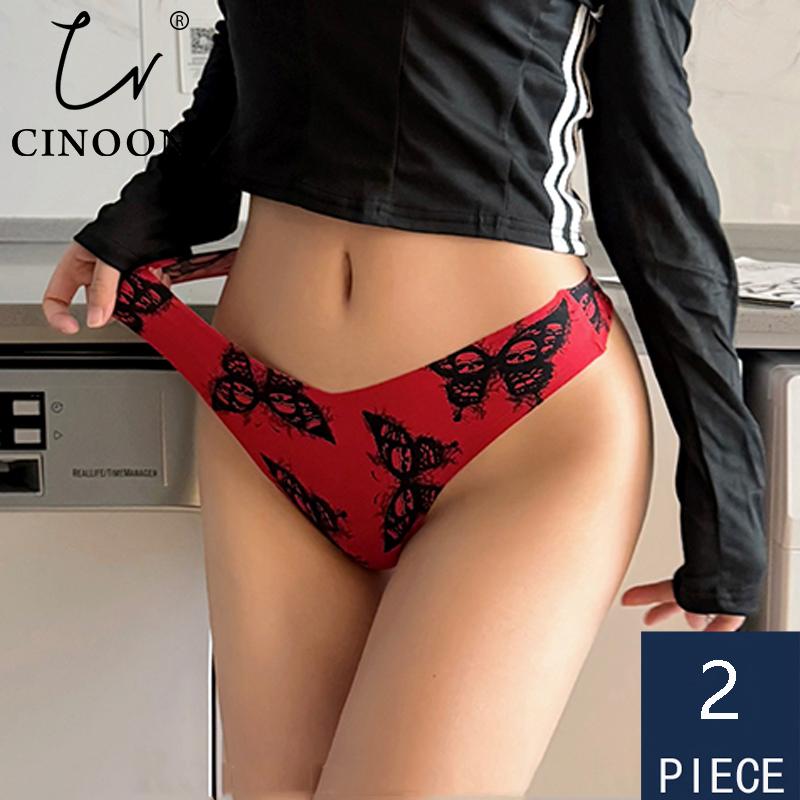 

CINOON 2Pcs/Lot Sexy No Trace Women Panties Low-waist Printing Underwear G String Lingerie Temptation Thong Breathable Intimates XL