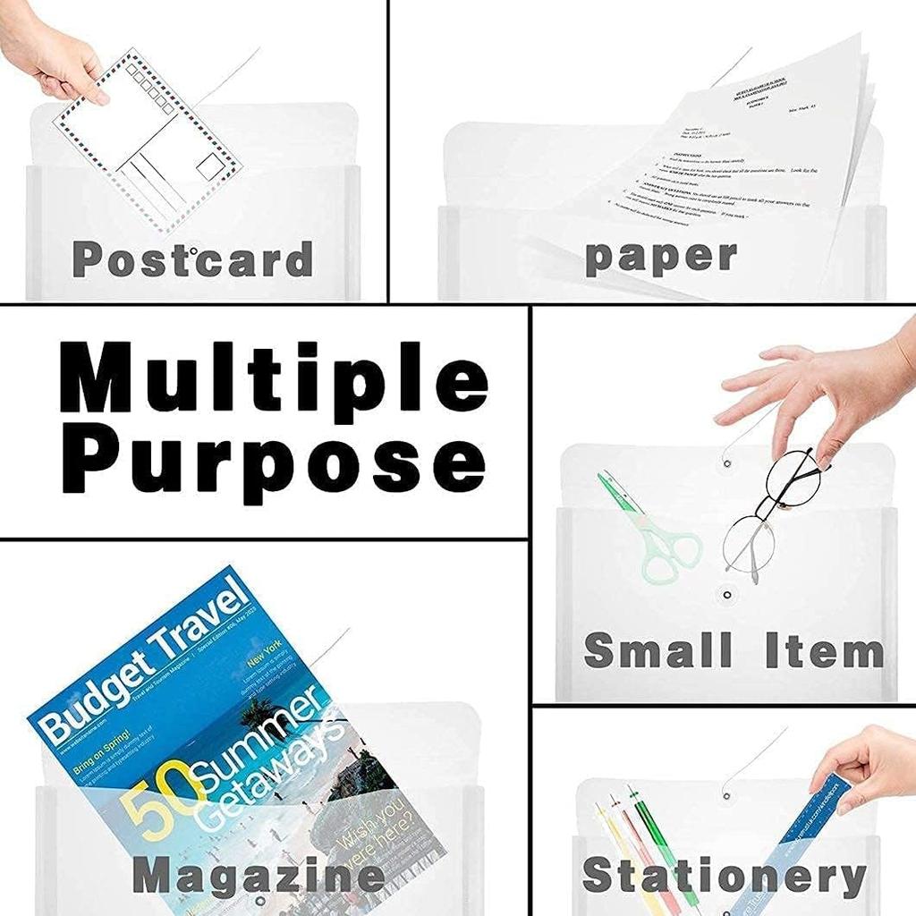 18 Packs Legal Size Plastic Filing Envelopes Clear File Folders with String Closure for Office School or Home