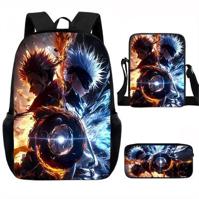 J-Jujutsu Kaisen 3 Parça Set Sırt Çantası 40cm/15.7inç Okul Çantaları Omuz Çantası Kalemlik Bilgisayar Kitap Çantası Erkek Kız Çocuklar İçin En İyi Hediye