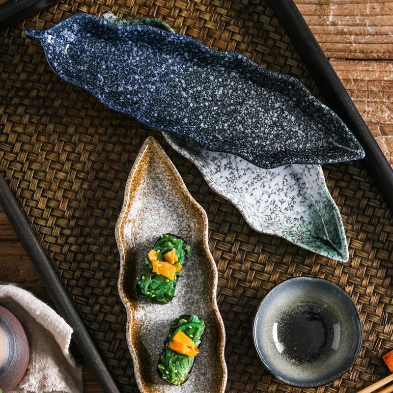 Japanese Ceramic Creative Boat Board Sushi Board Style Leaf Sashimi Board Japanese Tableware.