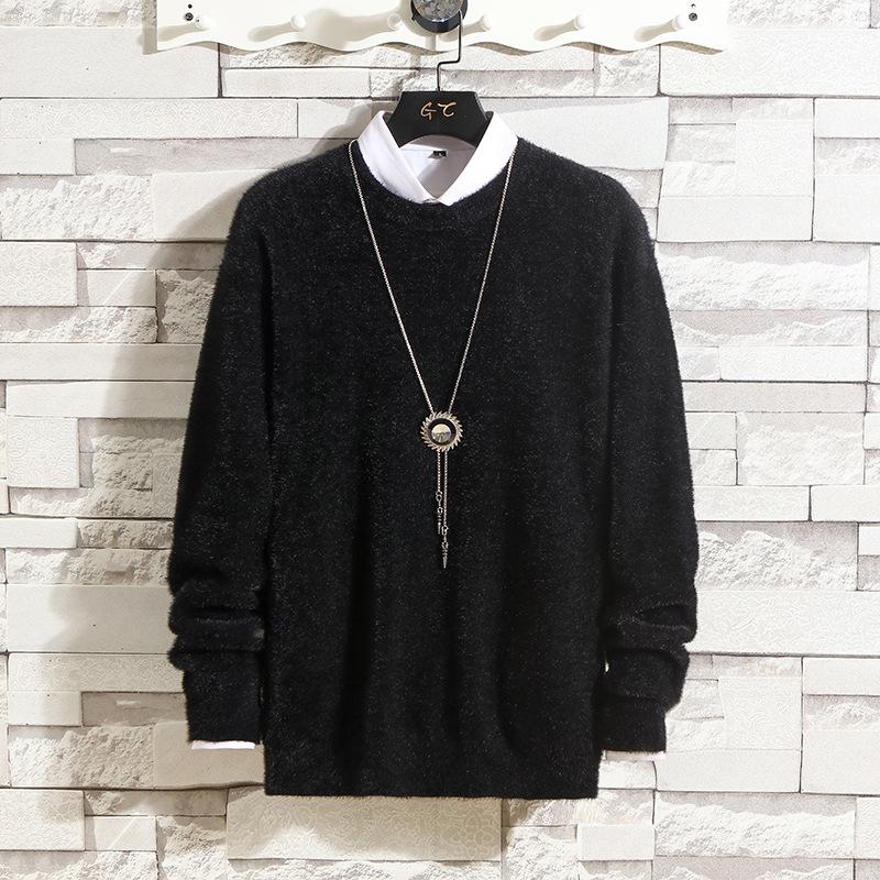 Men's Sweater Knitted Sweater Crew Neck Solid Color Loose Sweater Men's