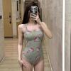 Cute Cartoon Green Plaid KT One-piece Triangle Racing Swimsuit Women's Slightly Fat Large Size Student Conservative
