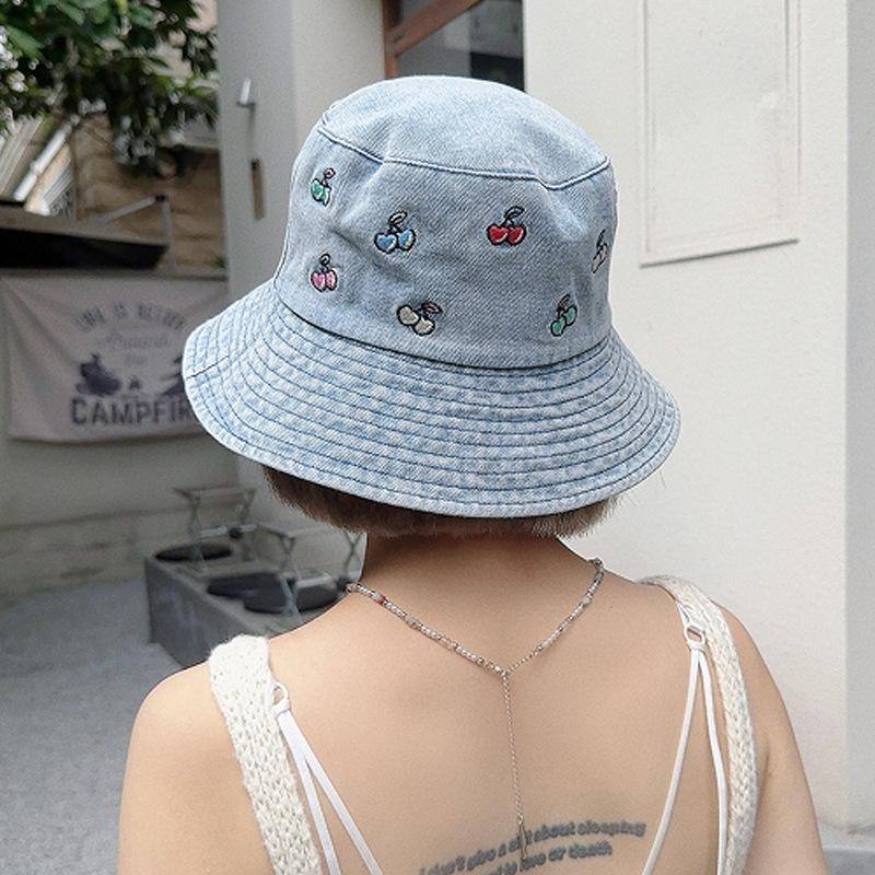 Hat Style Versatile Cherry Embroidery Womens Sunshade Hatscaps Fishermans