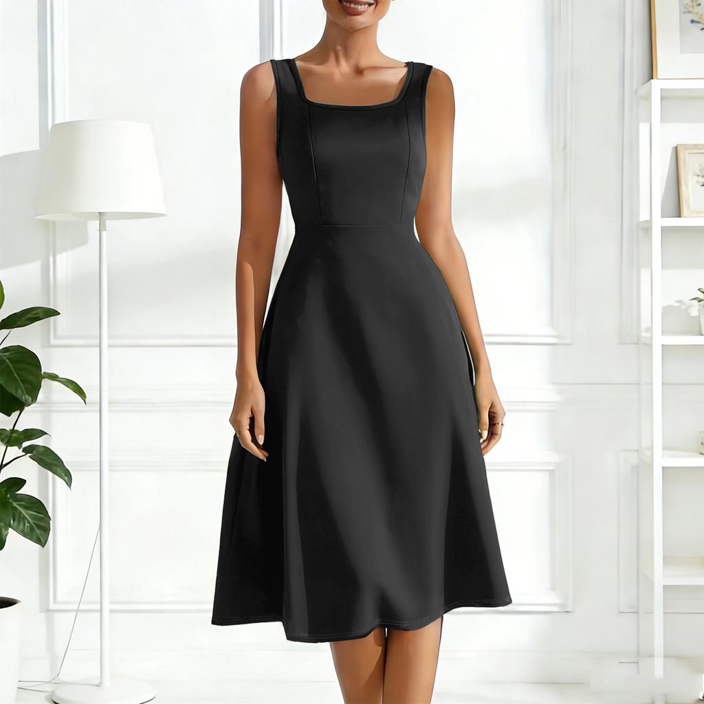 Women's Square Neckline Sleeveless A-line Dress