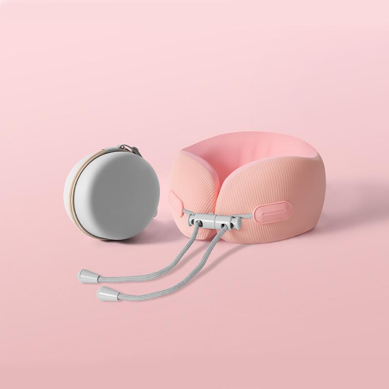 Memory Foam Travel Neck Pillow - U Shape Cooling Ice Silk Pillow for Airplane Car Office Portable Cervical Support розовый