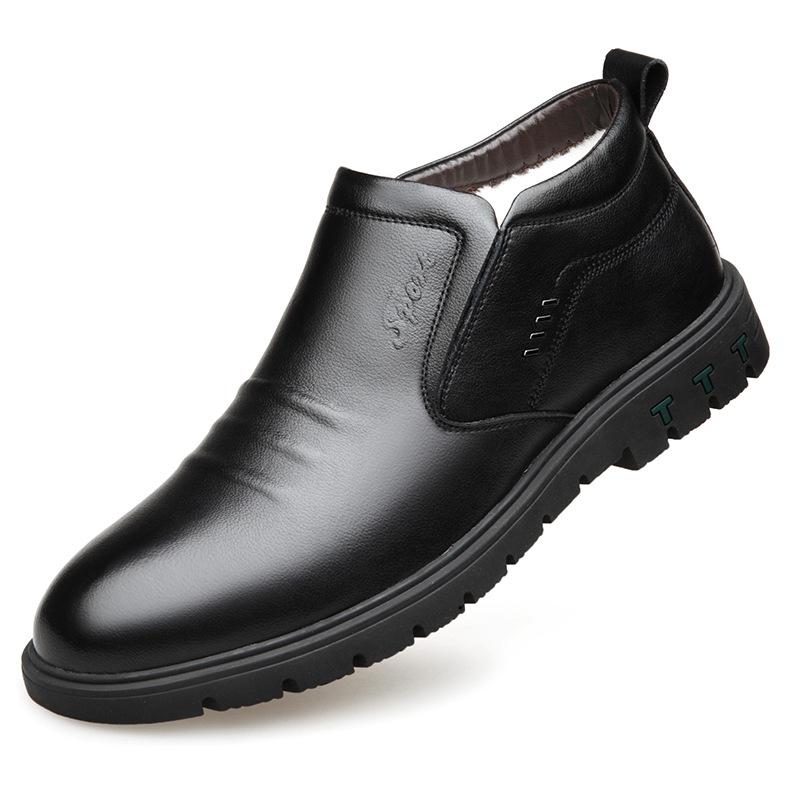 Winter men's dad cotton shoes leather fleece warm casual leather shoes soft leather foot cover thickened fleece men's cotton shoes