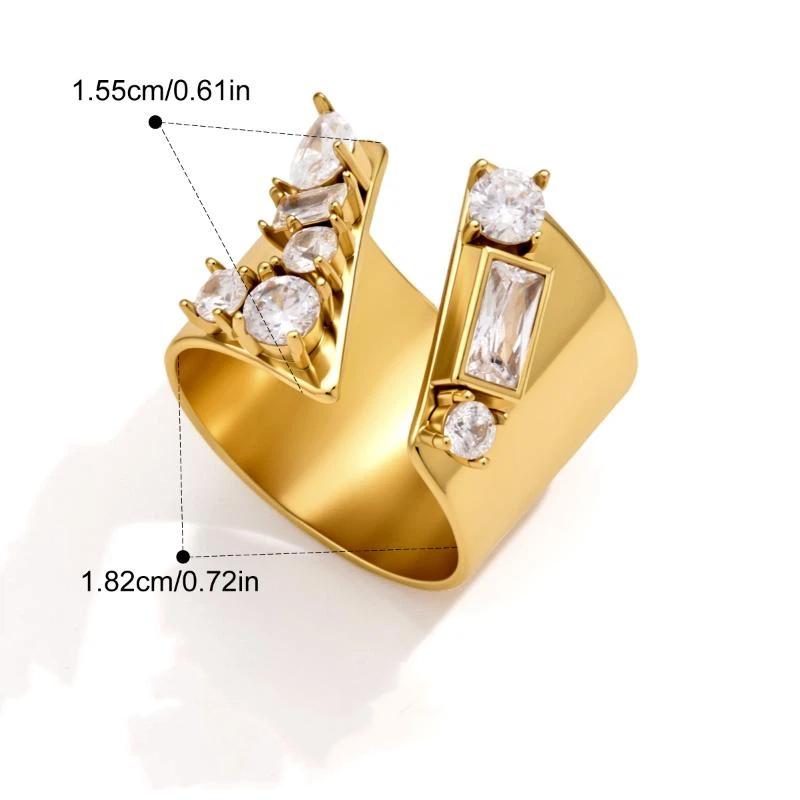 Geometric Zircon Open Rings For Women Gold Pvd Plated Stainless Steel Rings Jewelry Rhinestone Crystal Ring Shiny Zircon