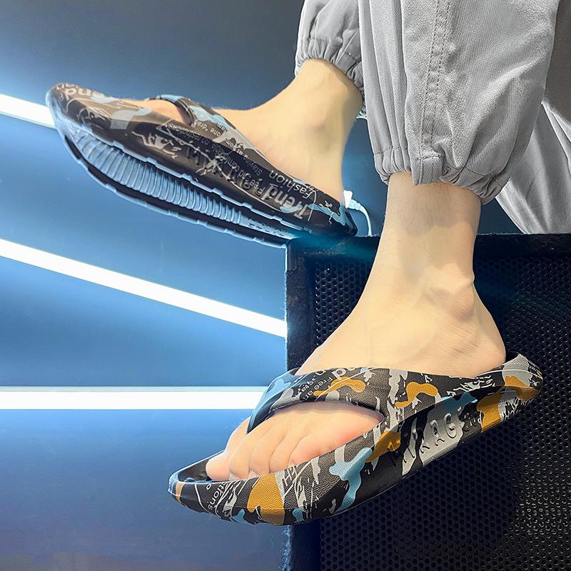 Summer New Men Flip Flops Fashion Printing Thick Soft Bottom Indoor Bathroom Slides Fashion Casual Outdoor Beach Couple Sandals