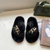 European goods heightened thick-soled fluffy slippers women wear high-end explosion spring and autumn chain Internet celebrity cross plush slippers