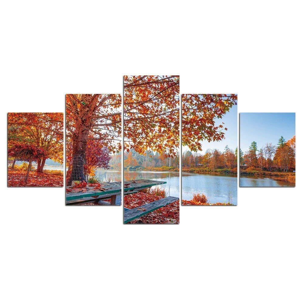 

5Pcs Autumn Trees River Landscape Pictures Paintings Wall Art Poster Home Decor 5 Panel Abstract 5 Pieces Canvas Room Decor