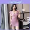 Sexy V Neck Mesh Dress For Night Out With Spliced Design And High Waist Fit
