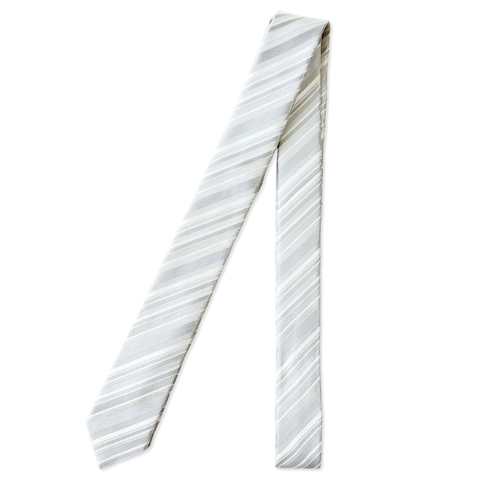 [D+Arts] Серебристый шелковый галстук, Сделано в Японии, 3 размера (Узкий галстук, в полоску)