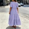 Women Plus Size Bohemian Maxi Dress Square Neck Puff Sleeve Loose Fit Casual Long Dress for Summer Beachwear