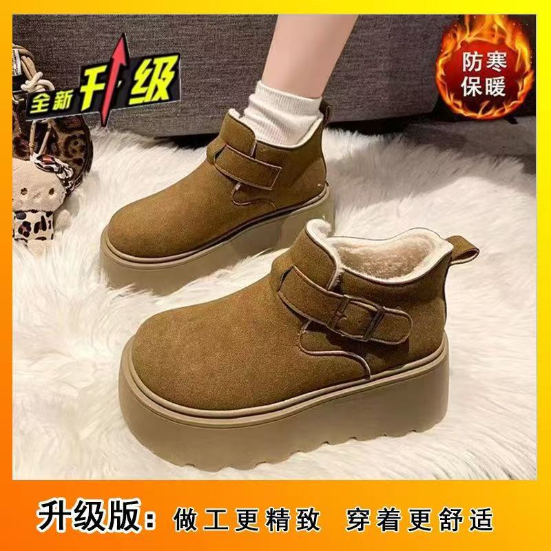 Fleece thermal cotton shoes versatile fashion temperament short boots 2025 winter new thick-soled heightening snow boots women's