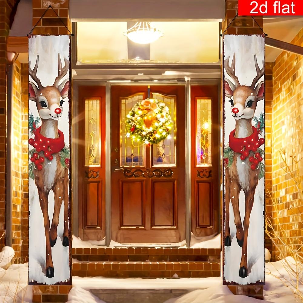 Merry Christmas Couplet Banner Sika Deer 1 Pair Polyester Indoor Outdoor Decor