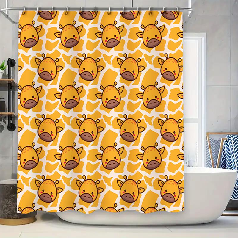 

Adorable Cartoon Animal Shower Curtain Decorative Water-Resistant Fabric Printed In Yellow Brown Giraffe Pattern For Bathroom Ac W60H190(CM)-1 Pcs