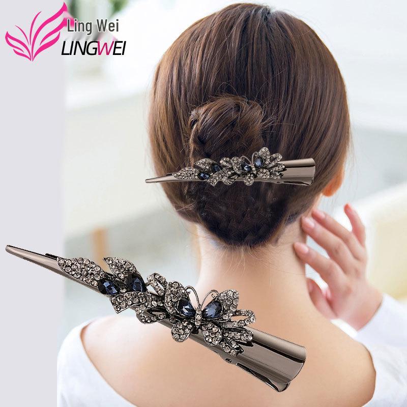 

Rhinestone Bow Hair Clip: Large Retro Duckbill for Elegant Updos темно-синий