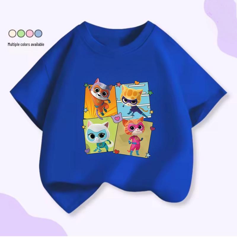 Super Cat Agent Team Cartoon Print Summer T-Shirt for Kids