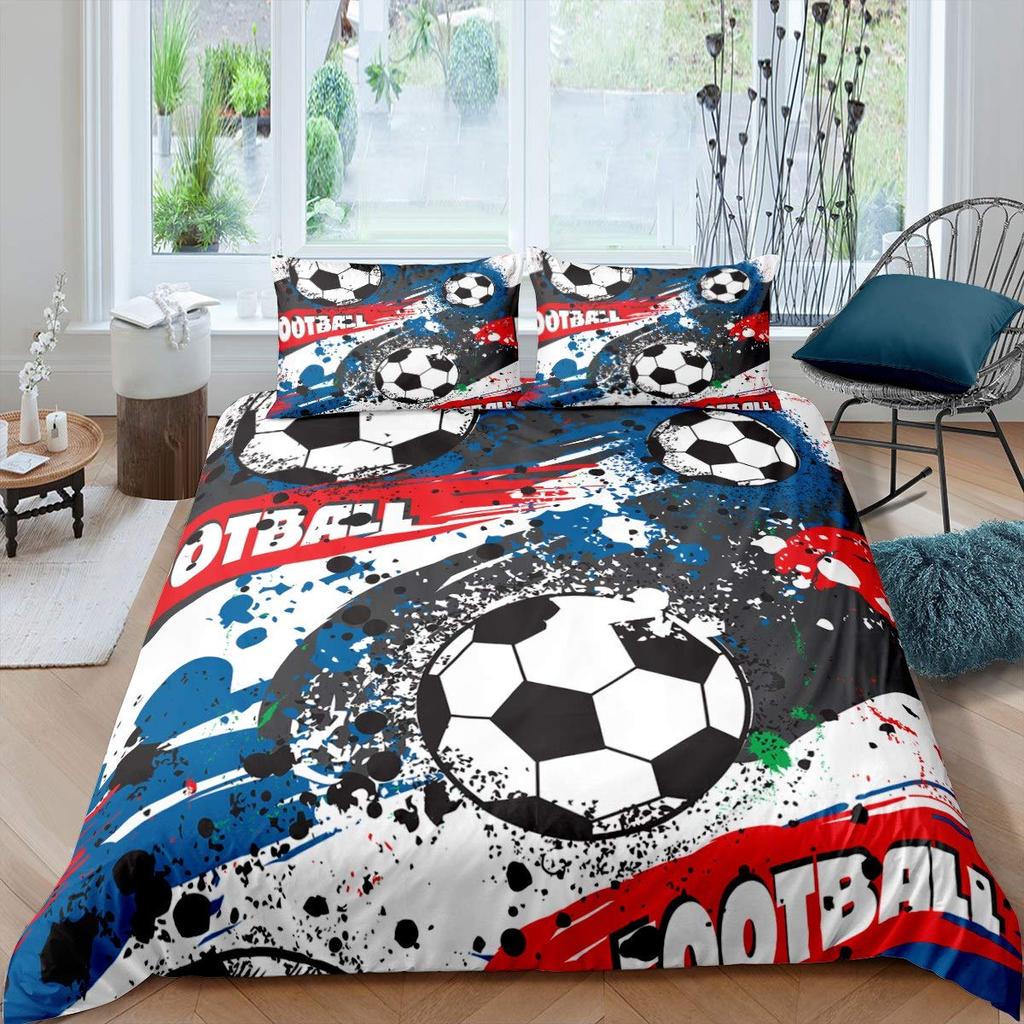 Fotbal Soft Duvet Cover Set Socer Bal Patern Sports Theme Beding Set Microfiber Colorful Grunge Style Double King Comfortable Quilt Cover