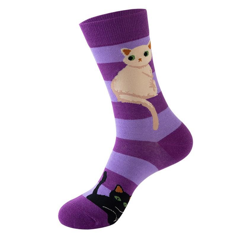 Stylish Mid-Calf Socks With Animal Print Dog Cat Design Men Women Cotton Blend Comfortable Casual