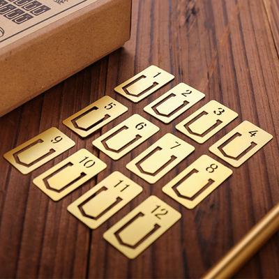 12Pcs Brass Bookmarks Number Metal Index Clamp Line Book Marker Stationery School Supplies Gift