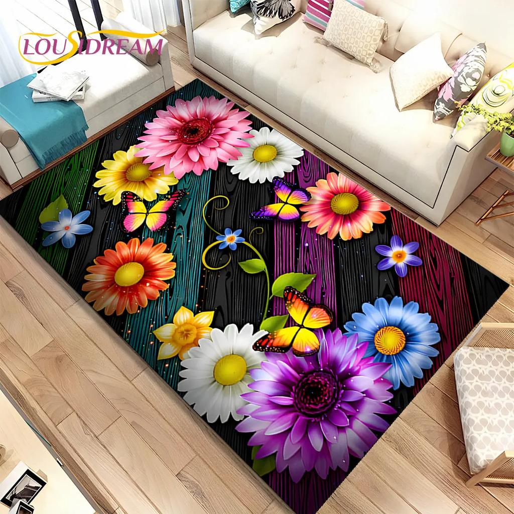 Nordic 3D Daisy Flower Area Rug,Carpet Rug for Home Living Room Children Bedroom Sofa Doormat Decor,kids Play Non-slip Floor Mat