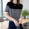 Women's Plus Size Short-Sleeve Summer Knit Top – Slimming, Age-Reducing Ice Silk Tee with Round Neck.