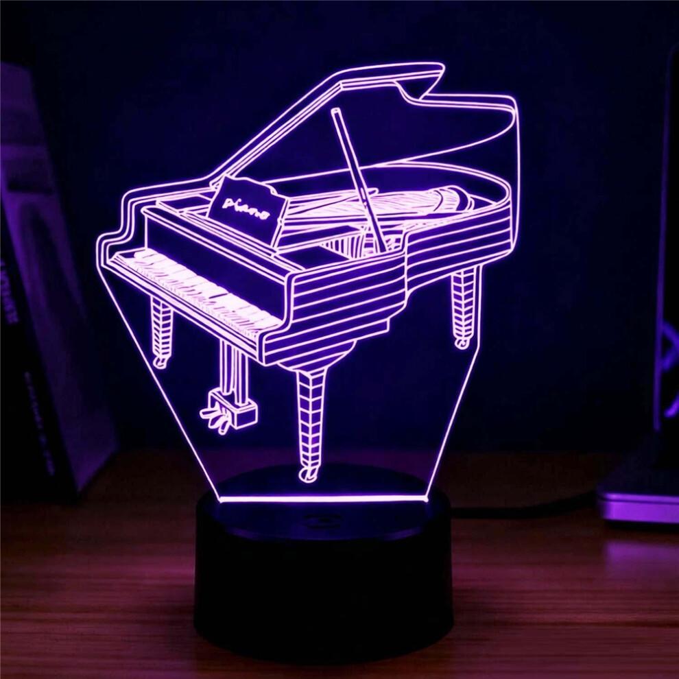 Piano 3D Lamp Seven Color Touch LED Creative Night Light, Black