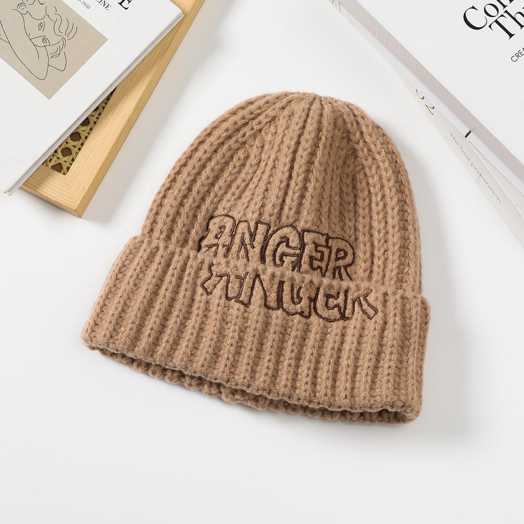English Alphabet Embroidery Knitted Wool Hat Women's Hat Fashion Versatile English Alphabet Splicing Hat Women's