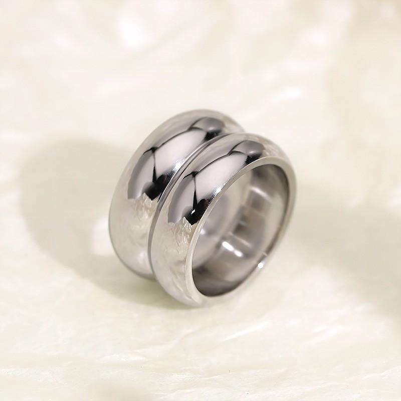 Stainless Steel Double Layer Chunky Ring for Men Women Gold Color Trendy Finger Ring Shiny Jewelry Simple Gift