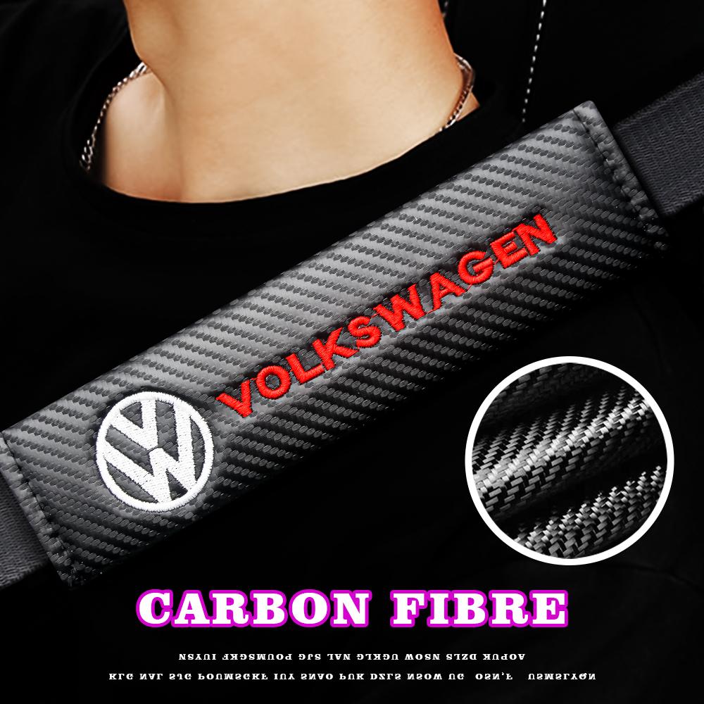 BFPQY1 2Pcs Car Seat Safety Belt Soft Covers Shoulder Pad Badge Interior Accessories For VW Golf Polo Passat Tiguan Beetle Jetta Touran